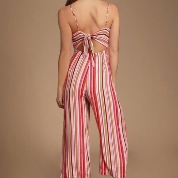 Lulu's Stripe Tie-Back Culotte Jumpsuit size Medium - Picture 4 of 12